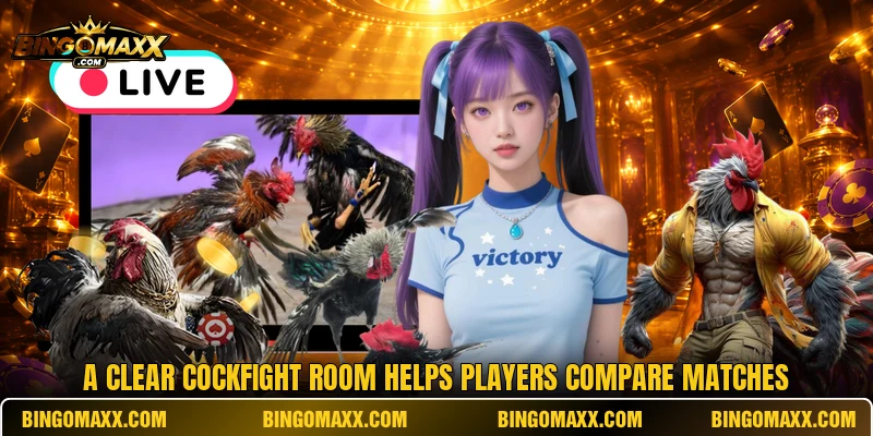 A clear cockfight room helps players compare matches